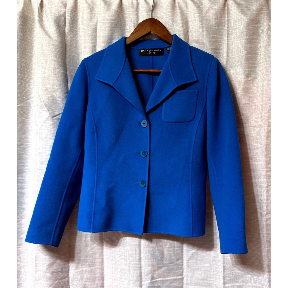 NWOT Dana Buchman 4 Petite Blue 100%‎ Wool Blue Blazer Jacket Career Elegant